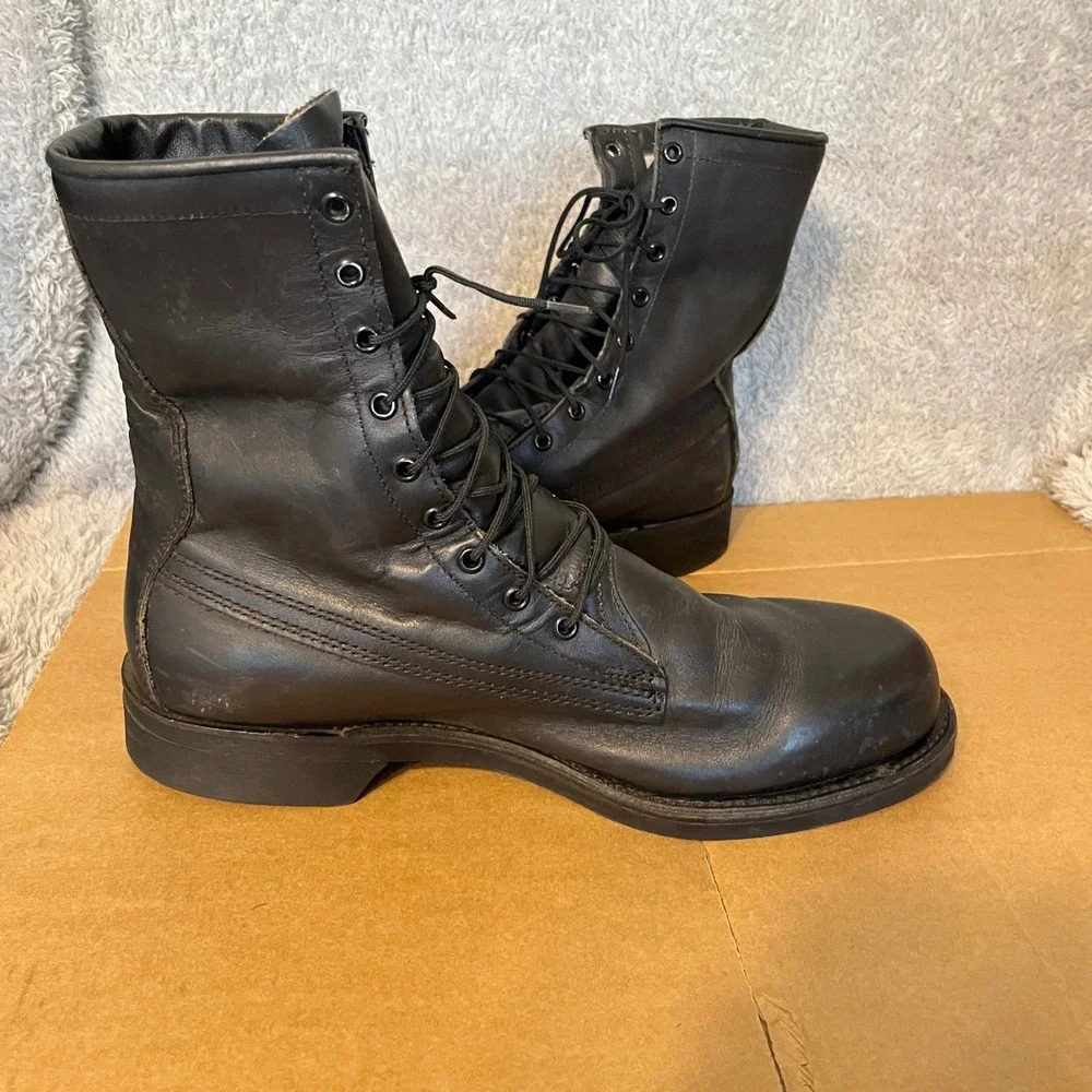 Vintage US Military Combat Boots Black Leather Lace Up‎ 1987 Size 9.5 D
